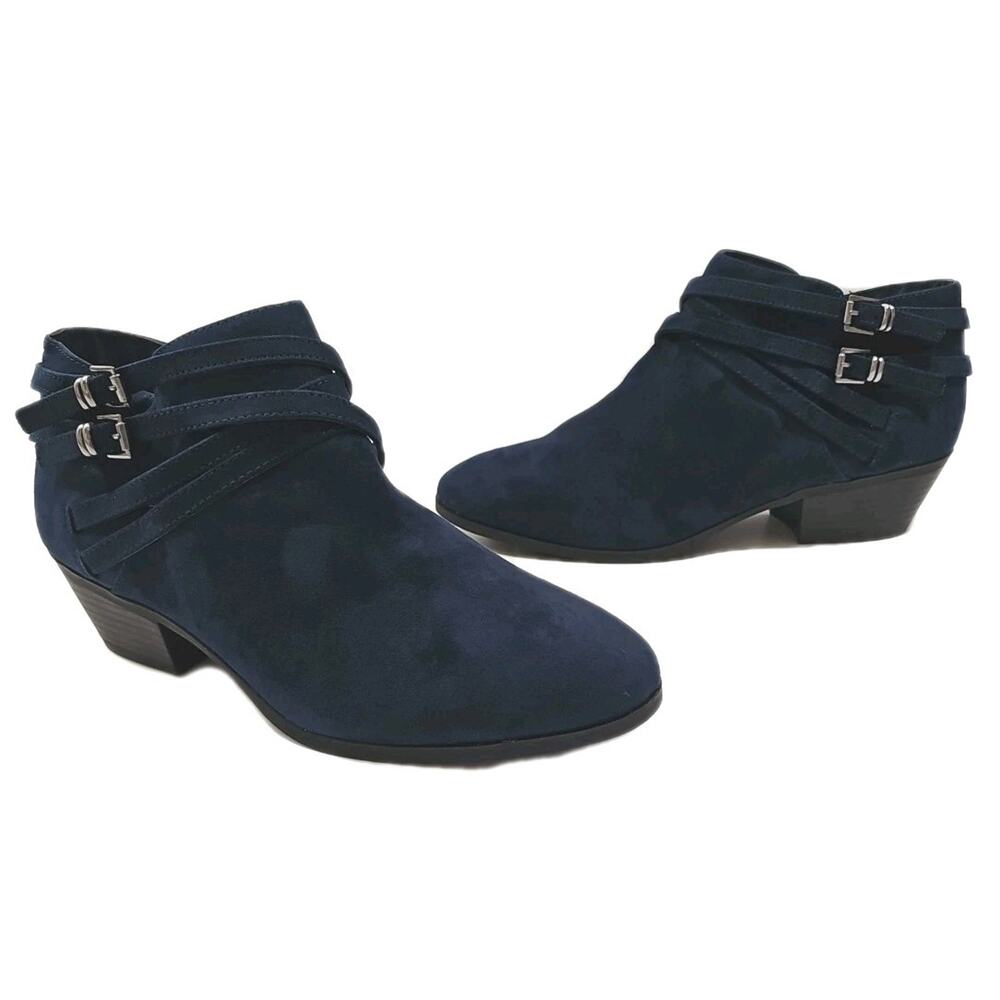 STYLE & CO ~Woman Size 9.5M~ Navy Micro Block Heel Almond-Toe Booties NWOB.